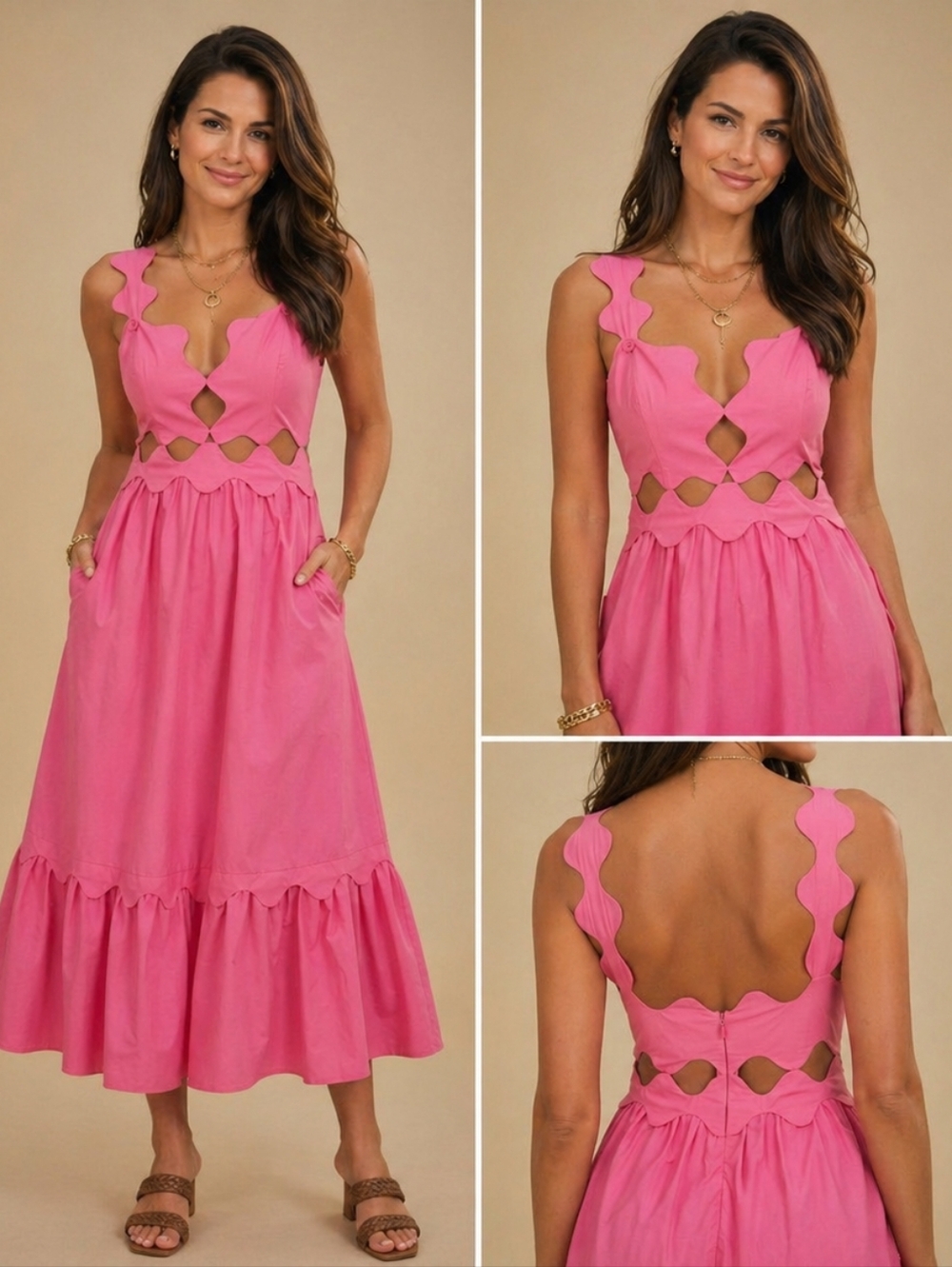 Pink cut-out organic cotton midi dress